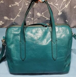 Fossil Teal Green Leather Sydney Satchel Women's Crossbody Bag